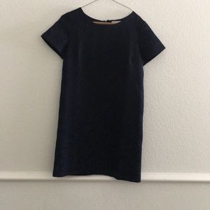 Navy shift dress with a jacquard print